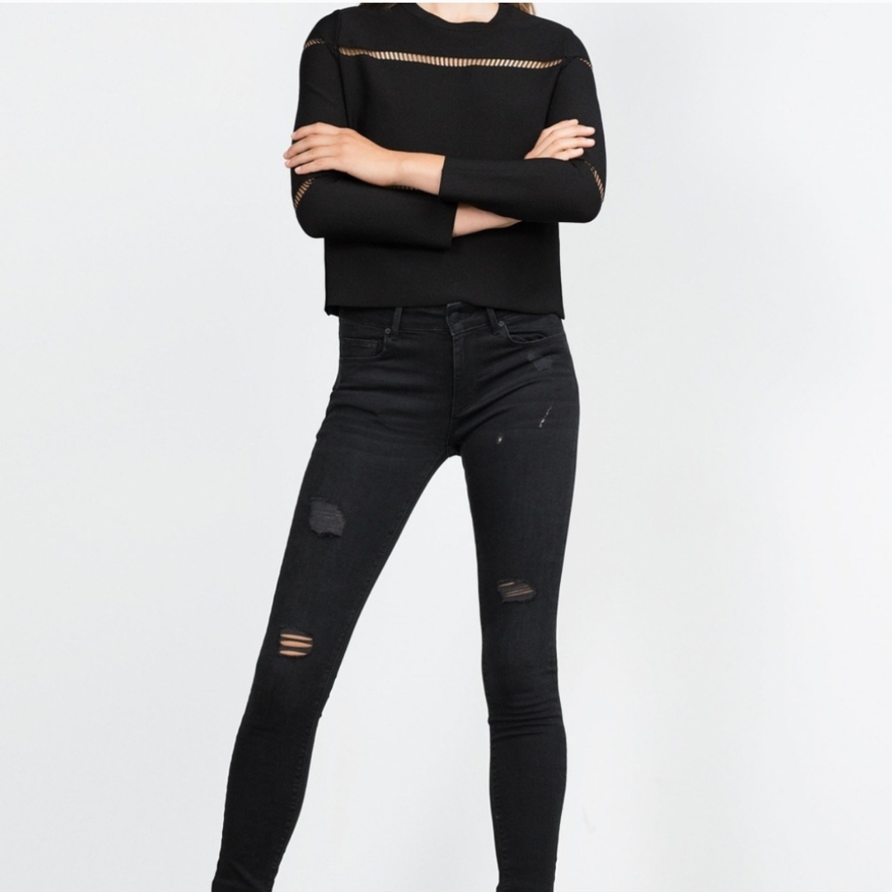 Zara Black Skinny Jeans With Distressing High Waisted Women's  Size 6‎